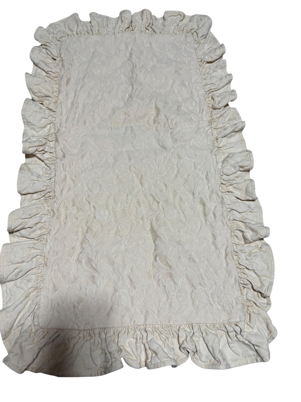 Vtg Ralph Lauren Pillow Sham Ruffles Textured Jacquard Floral Pattern Cream King